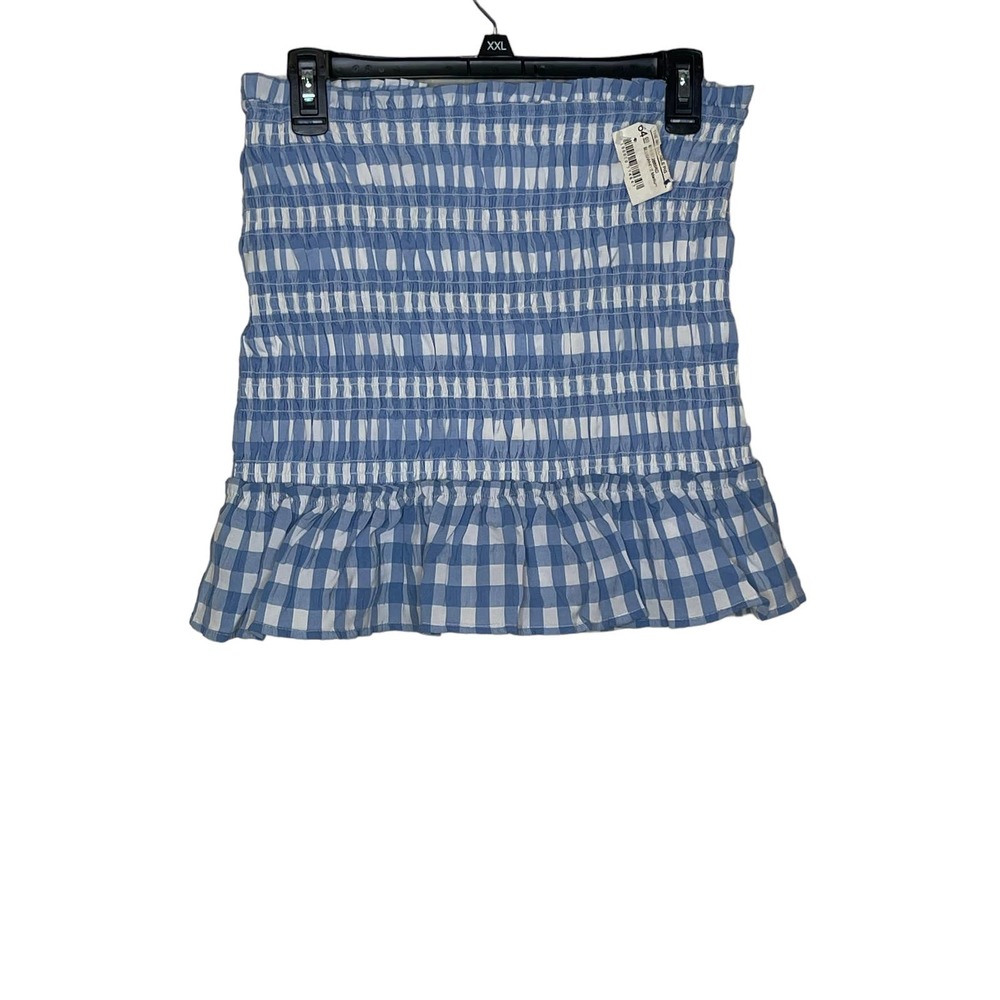 Impeccable Pig Women Skirt Lined Check Ruffle Hem Elastic Waist Blue Medium NWT